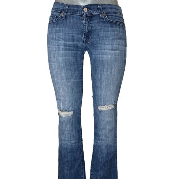7 For All Mankind Distressed Bootcut Womens Jeans Tag 28 Blue Low-Rise W30xL29 - Picture 1 of 11